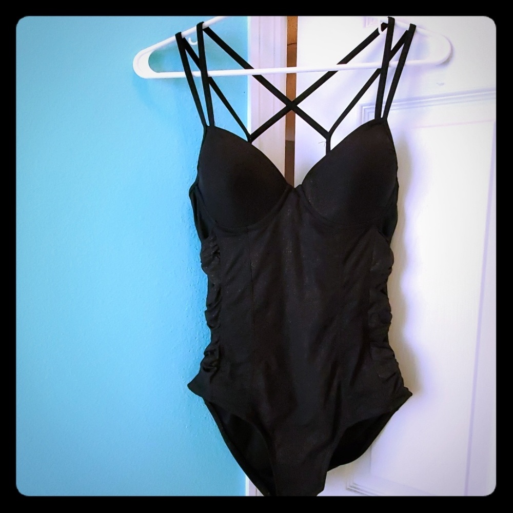Spanx gilded glam black with gold shimmer one piec